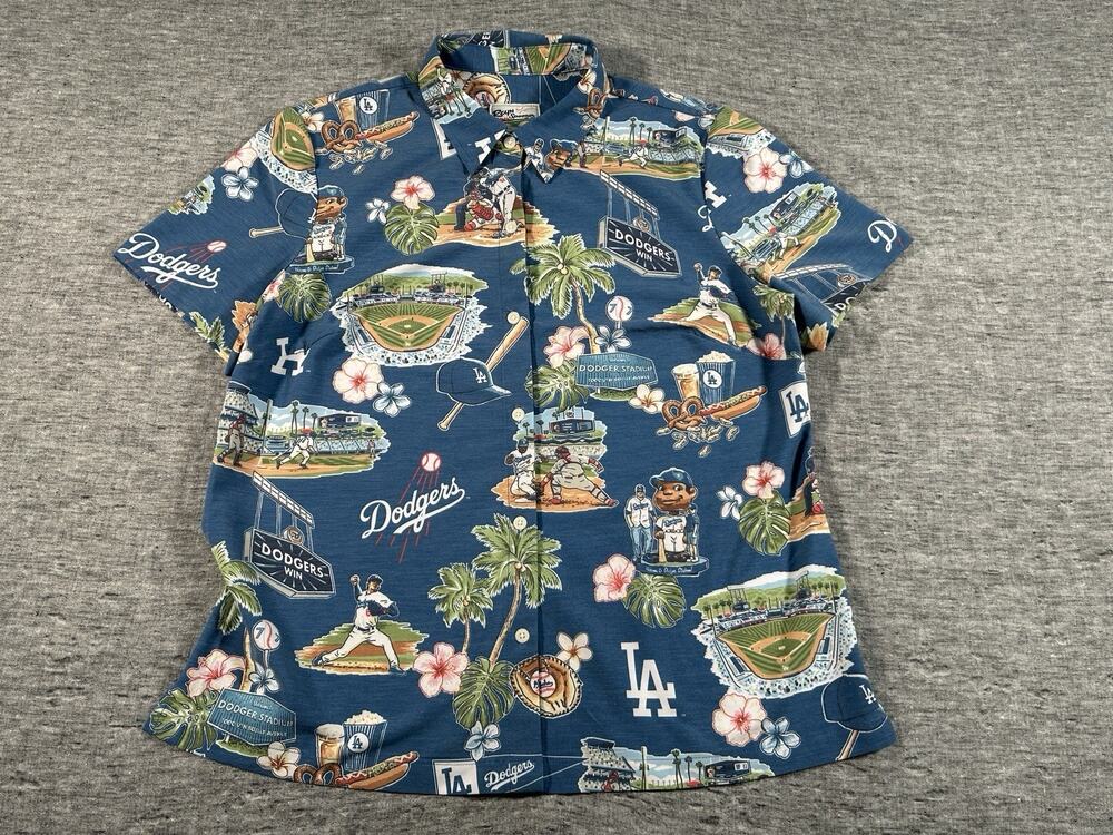 Reyn Spooner Shirt Womens Large LA Dodgers Scenic Performance Aloha Hawaiian MLB